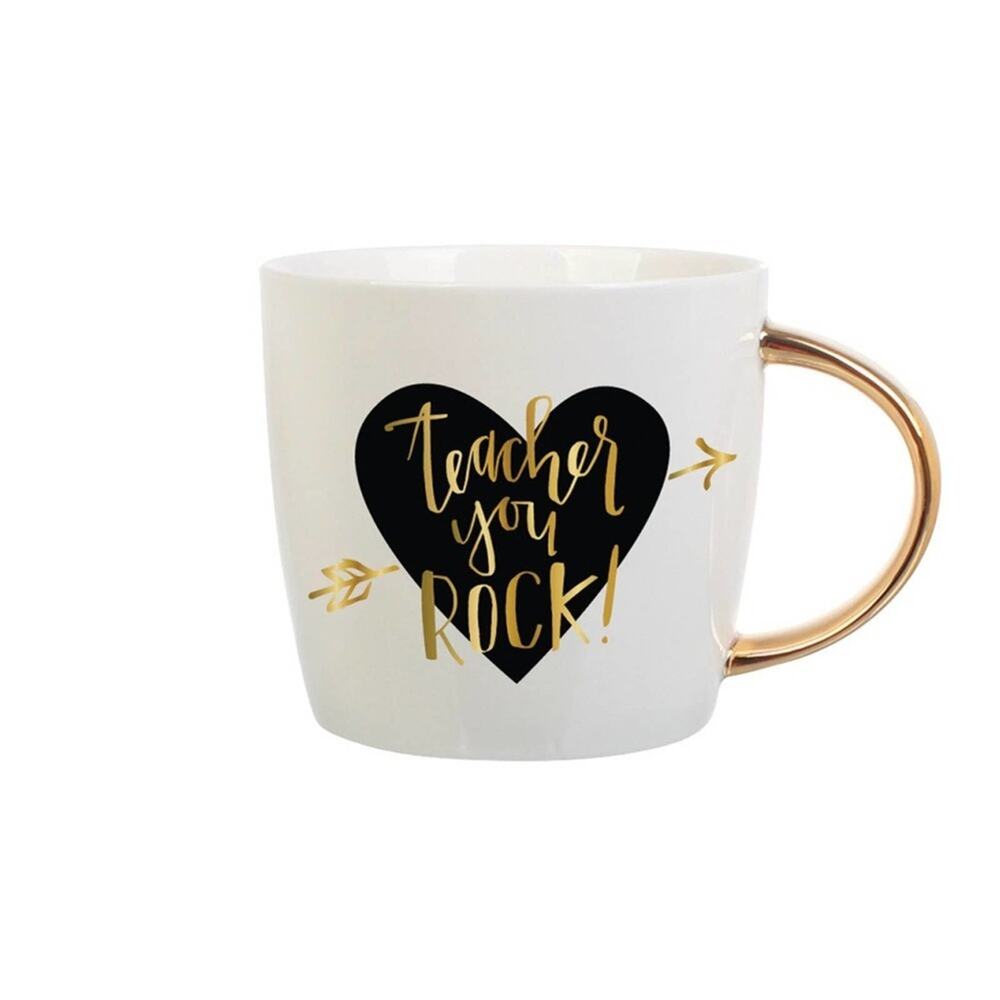 Bundle, 6 Pack, Gold Heart Mug Teacher You Rock Coffee, Tea Mugs